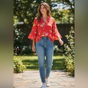Maurices Red Floral Blouse